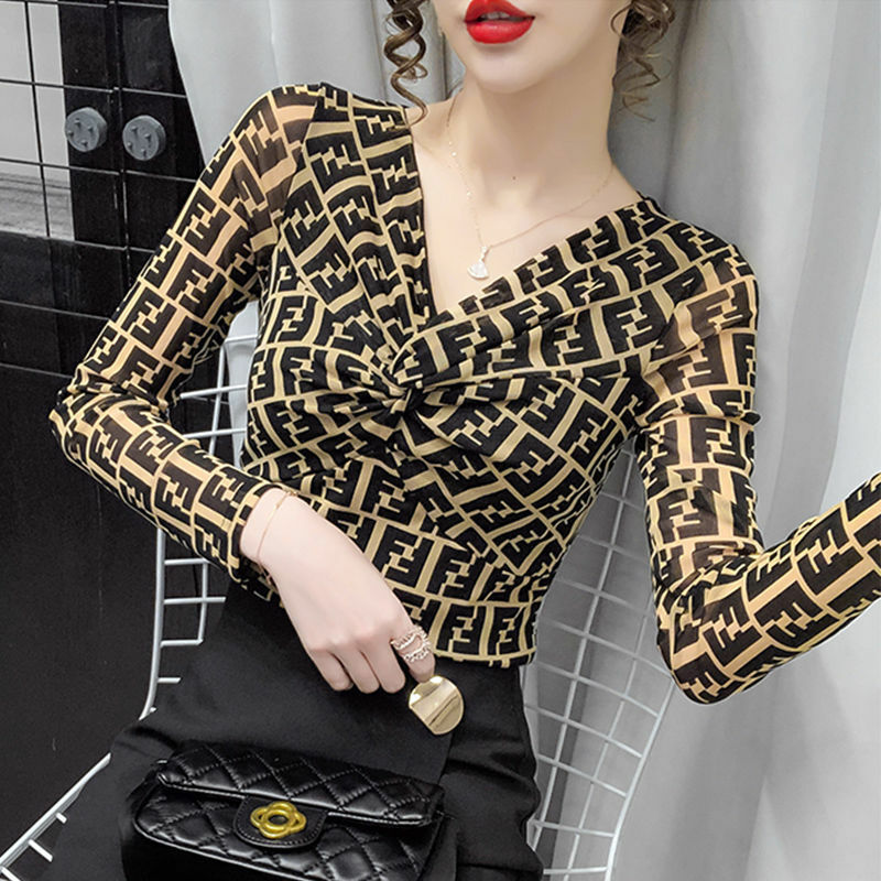 V Neck Twist Knot Front Blouse Women Summer Autumn Thin Leopard Pattern Print Tops Pullovers Korea Style Office Lady Wear Shirts