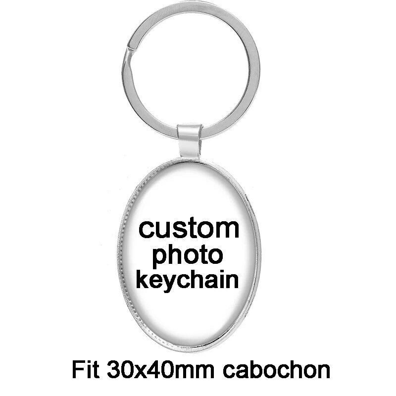 شخصية صور مخصصة صور الزجاج كابوشون حقيبة سلسلة مفاتيح سيارة حلقات المفاتيح حامل Charms الفضة مطلي سلسلة مفاتيح الرجال النساء