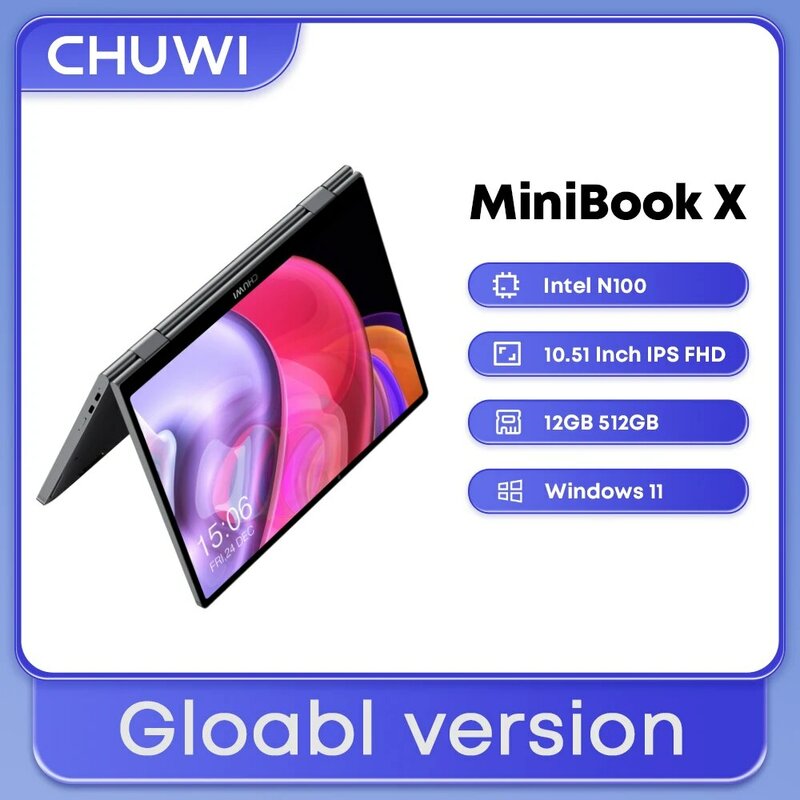 كمبيوتر محمول CHUWI-MiniBook X ، كمبيوتر محمول يعمل بنظام Windows 11 ، 2 في 1 ، Intel N100 ، شاشة FHD IPS ، 12 جيجابايت LPDDR5 ، هوب G SSD ، 1200x1920