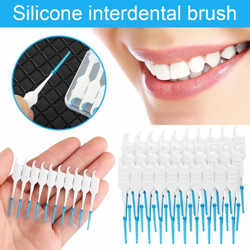 40 قطعة سيليكون الأسنان العناية مزدوجة رئيس تنظيف الفم الخيط بين الأسنان فرش الأسنان فرشاة تنظيف الأسنان