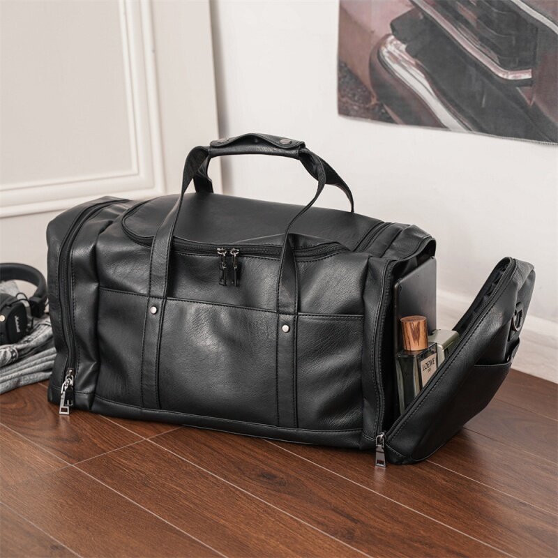 حقيبة سفر جلدية بو عادية للرجال ، قدرة عالية ، حقيبة الكتف ، حقيبة الصالة الرياضية المحمولة ، حقيبة الأمتعة ، حقيبة القماش الخشن الذكور