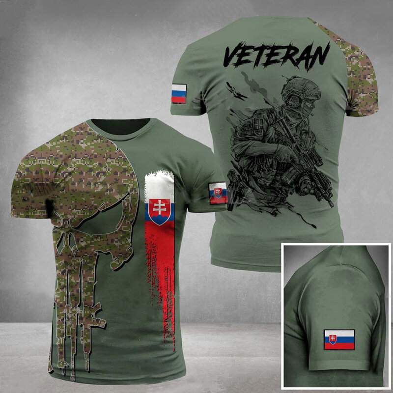 قدامى المحاربين الرجال تي شيرت الجيش السلوفاكي الجندي العلم طباعة القمم تيز المتضخم الرجال الملابس البلوز س الرقبة تي شيرت للرجال Camisa
