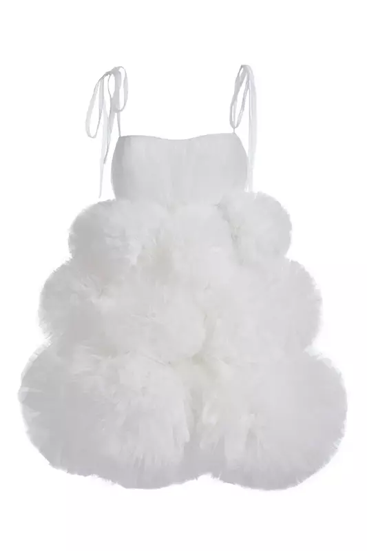 سيرينديبيدي-فستان نسائي صغير مطوي ، أبيض ، رائع مثير ، حزام السباغيتي ، تول كشكش ، مخصص ، زائد سي ، الصيف