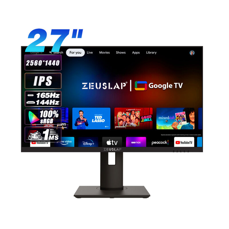 شاشة ألعاب Zeuslap-IPS ، نظام تلفزيون ذكي مع مكبر صوت للكمبيوتر الشخصي ، استخدام الكمبيوتر والألعاب ، QHD ، 2K ، Hz ، 27 بوصة
