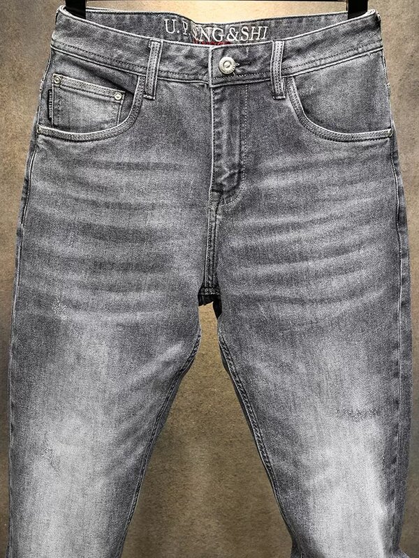 حديثا مصمم الرجال الجينز الرجعية رمادي مطاطا سليم صالح Vintage الجينز الرجال Trousers غير رسمية الكورية نمط الترفيه الدنيم السراويل Hombre