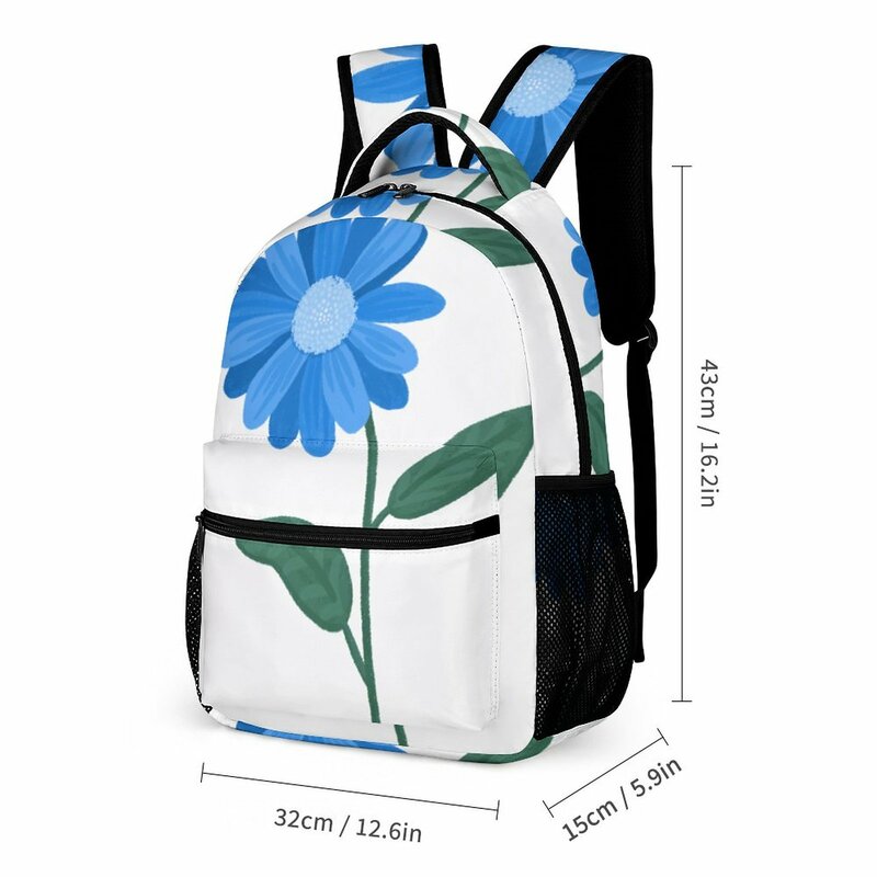 تخصيص مطبوعة الأزرق بسيط FlowersBackpack الطالب على ظهره خفيفة الوزن سعة كبيرة عادية الكرتون قراءة الكتب حقيبة