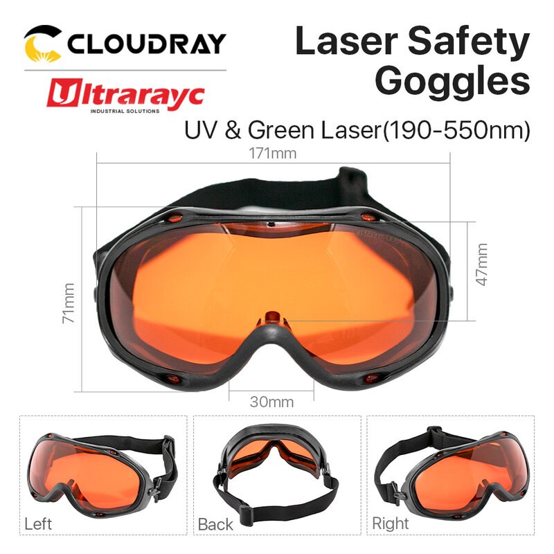 الأشعة فوق البنفسجية والأخضر Ultrarayc نظارات السلامة بالليزر ، نظارات واقية CE لآلة الليزر الألياف ، 190-550nm