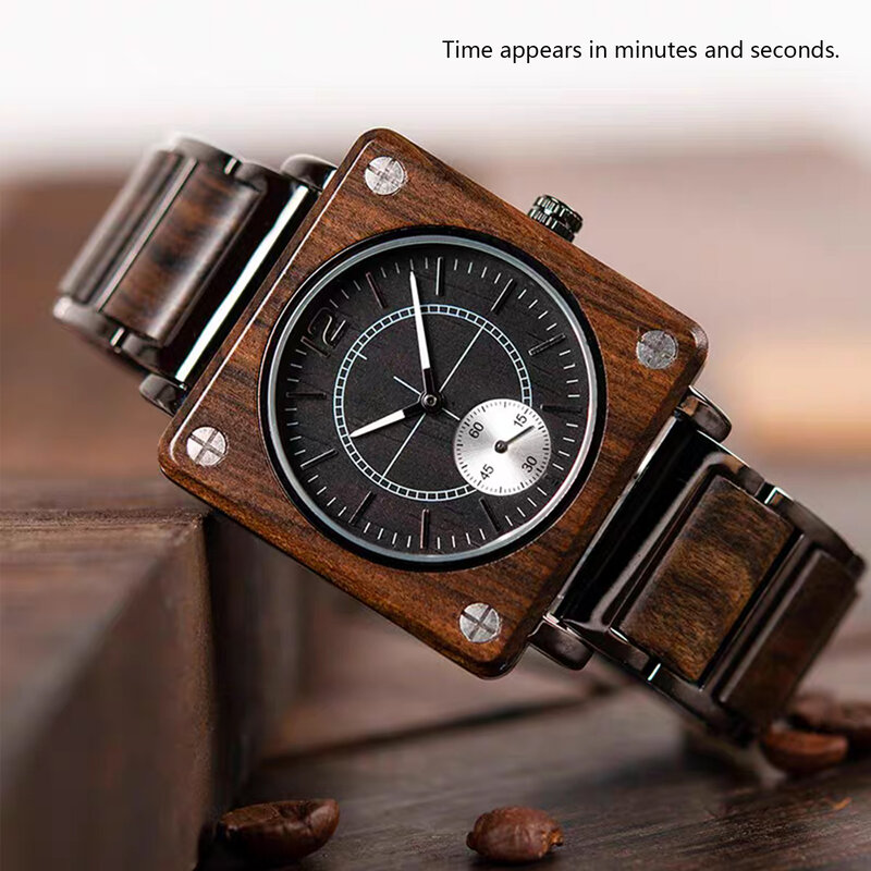 ساعة كوارتز مقاومة للخدش ، مزيج من الفولاذ المقاوم للصدأ ، كرونوغراف متعدد الوظائف ، هدية خشبية للرجال والنساء