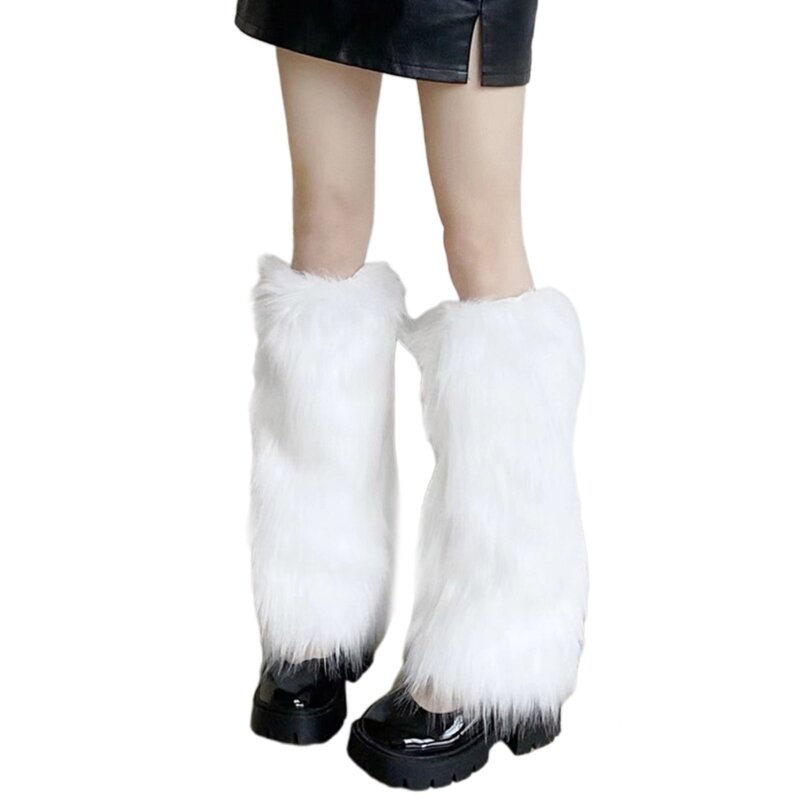 النساء الفتيات Harajuku فو الفراء تدفئة الساق الشتاء بلون فروي الأحذية الأصفاد F3MD