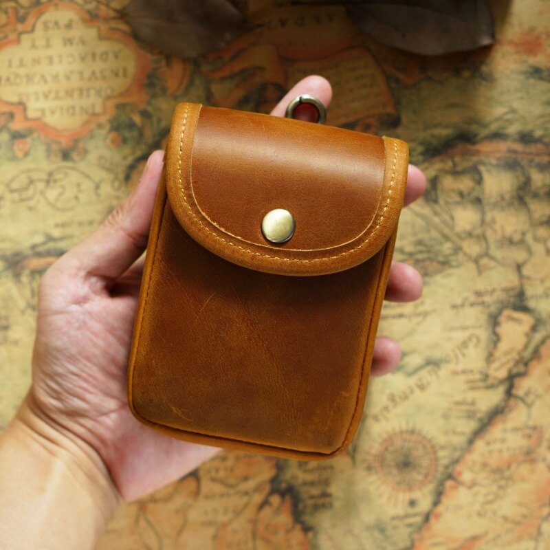 جلد طبيعي صغير الخصر حقيبة Vintage محفظة صغيرة الرجال النساء غطاء بطاقة تغيير محفظة مفتاح منظم مدبرة المنزل حافظة سجائر