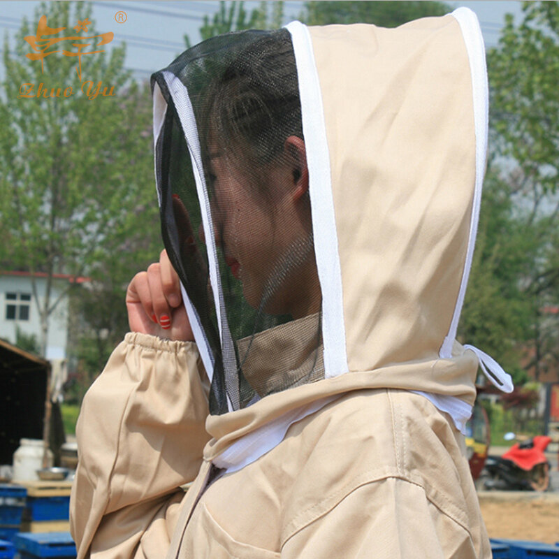 بدلة تربية النحل من القطن الخالص ، ملابس الحماية ، سترة بغطاء رأس ، سياج تهوية ، بدلة نحل الحجاب ، لوازم المصنع