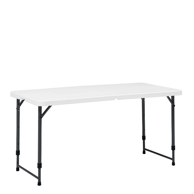 طاولة بلاستيكية بيضاء قابلة للطي بارتفاع 4 أقدام ، مقاومة للخدش ، مقبض حمل مدمج للبقع ، سهولة النقل