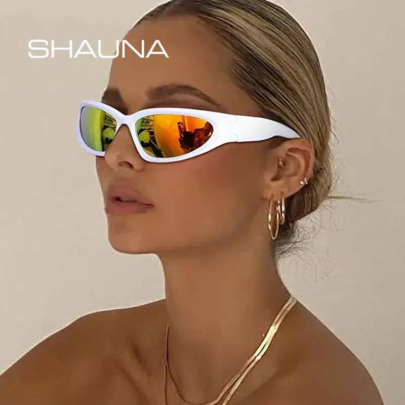 SHAUNA ريترو Y2K نمط النساء القط العين النظارات الشمسية موضة الملونة مرآة نظارات الرجال فاسق الرياضة نظارات شمسية