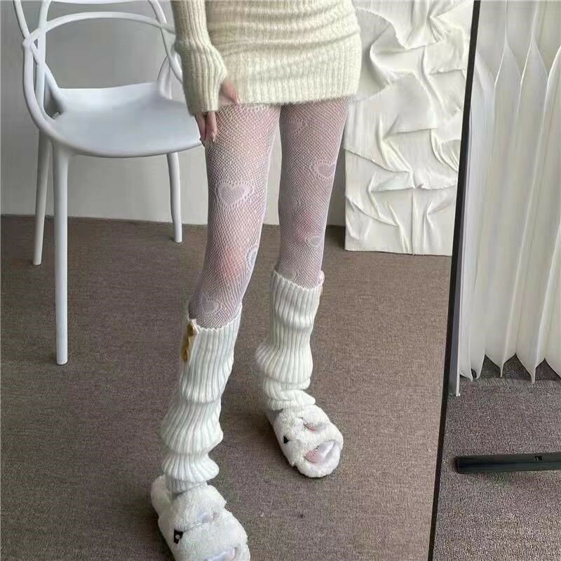 الحب زهرة شبكة Kawaii اليابانية الفتيات لوليتا Ins جوارب لطيف الأبيض جوارب طويلة الربيع الصيف رقيقة جدا شفافة الجوارب