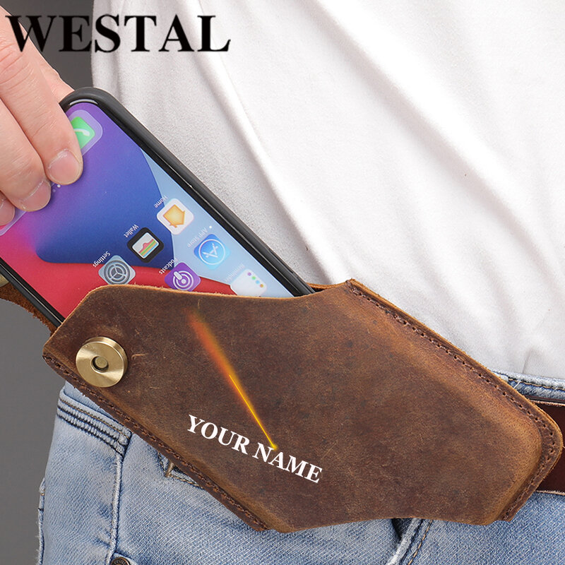 حقيبة خصر من جلد WESTAL-Crazy للرجال ، حافظة حلقية للهاتف المحمول ، حقيبة حزام ، حقيبة هاتف ، محفظة عالية الجودة ، حافظة هاتف