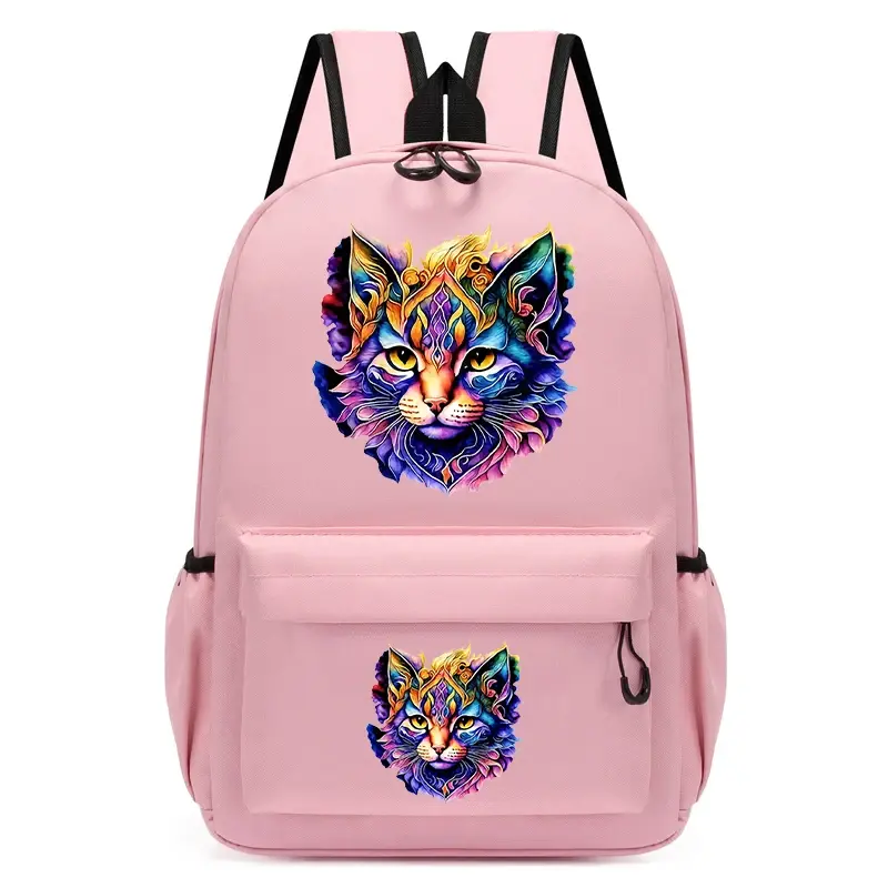 حقائب ظهر قطة زهرية لطيفة بألوان مائية للمراهق ، حقيبة مدرسية لرياض الأطفال ، حقيبة كتب ، أولاد وبنات ، حقيبة ظهر للحيوانات