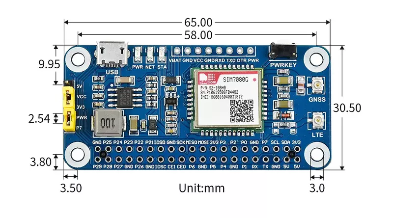 NB-IoT Cat-M(eMTC) GNSS قبعة ، على أساس SIM7080G ، ينطبق عالميا على التوت بي ، اردوينو STM32