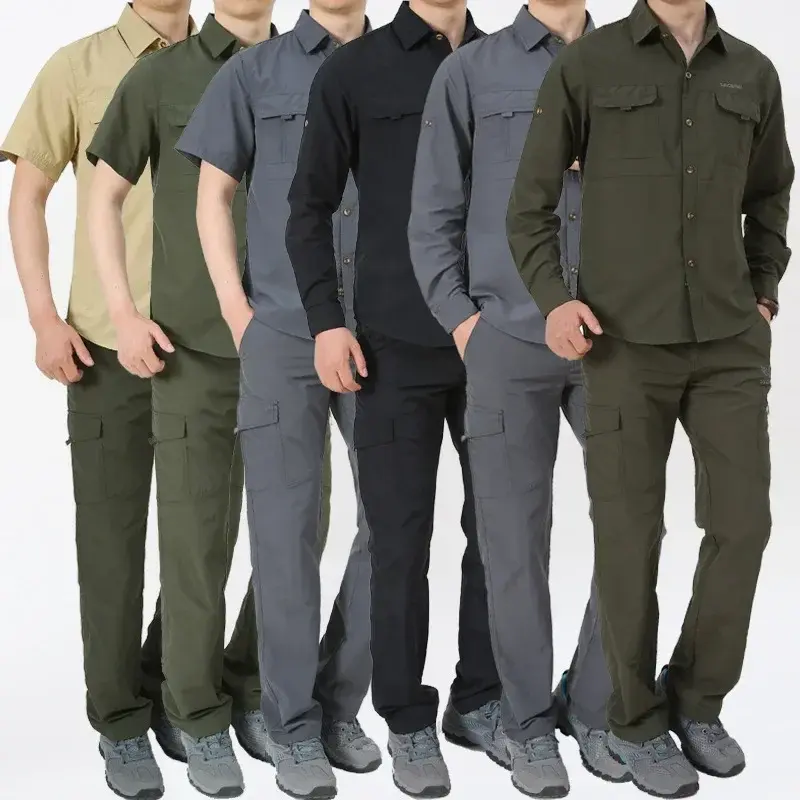 قميص رجالي طويل الأكمام متعدد الجيوب ، قمصان أعمال تطريز للذكور ، ملابس عسكرية ، الربيع ، الصيف ، في الهواء الطلق