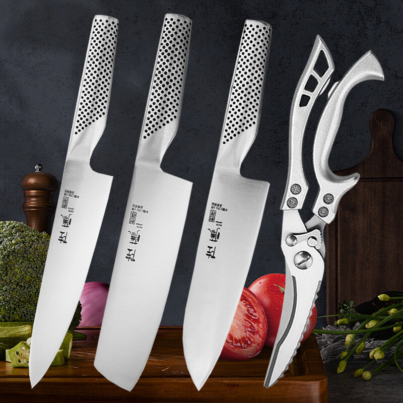 طقم طاه ياباني من الفولاذ المقاوم للصدأ ، سكين سوشي سانكو لسمك السلمون ، فيليه سمك حاد ، ساطور لحم ، سكين مطبخ متعدد الاستخدامات ، سكين 1-4