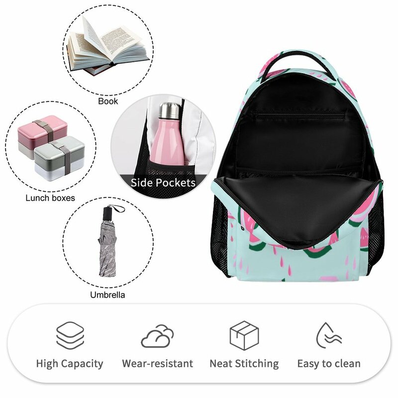 مخصص مطبوعة الكرتون الفاكهة البطيخ حقيبة مدرسية مخصصة للفتيات سعة كبيرة على ظهره الترفيه حقيبة السفر
