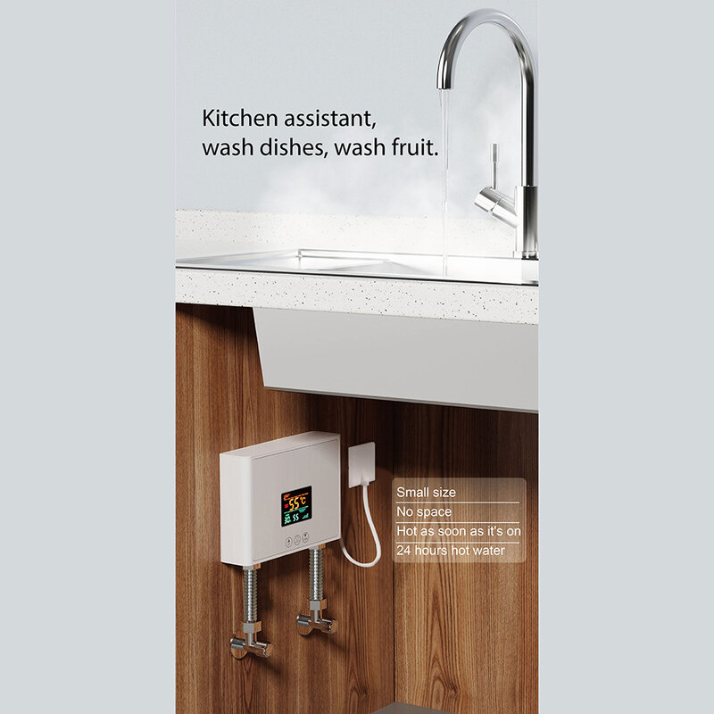 سخان مياه كهربائي مثبت على الحائط مع جهاز تحكم عن بعد ، سخان فوري ، شاشة عرض LCD لدرجة الحرارة ، حمام ومطبخ ، 110 فولت ، 220 فولت