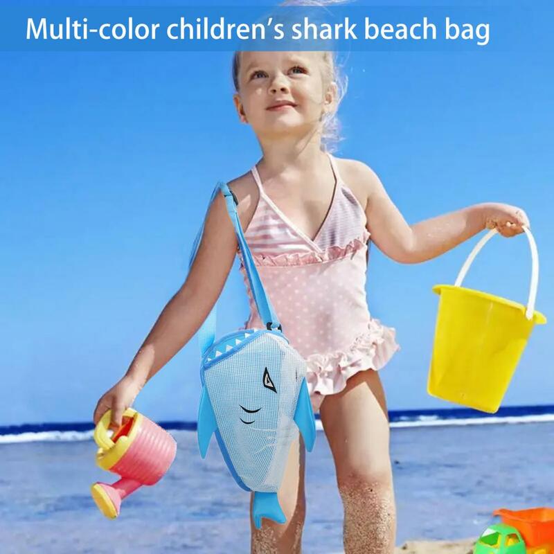 حقيبة شاطئ على شكل قرش كرتونية للأطفال ، تصميم شبكي قابل للتنفس ، غلاف لعبة ، تخزين تجميع ، منظم أدوات رمال للأطفال