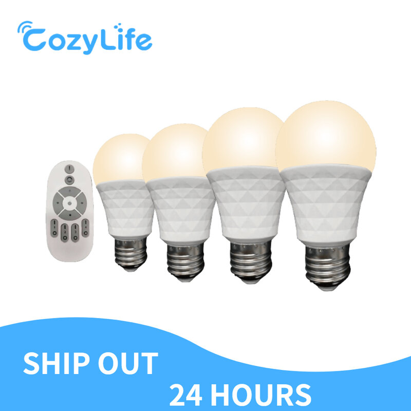 CozyLife 4-Pack لمبة ليد قابلة للخفت مع البعيد 7 واط E27 الدافئة الأبيض ليلة ضوء أضواء بيضاء باردة دعم التطبيق الموقت اليكسا