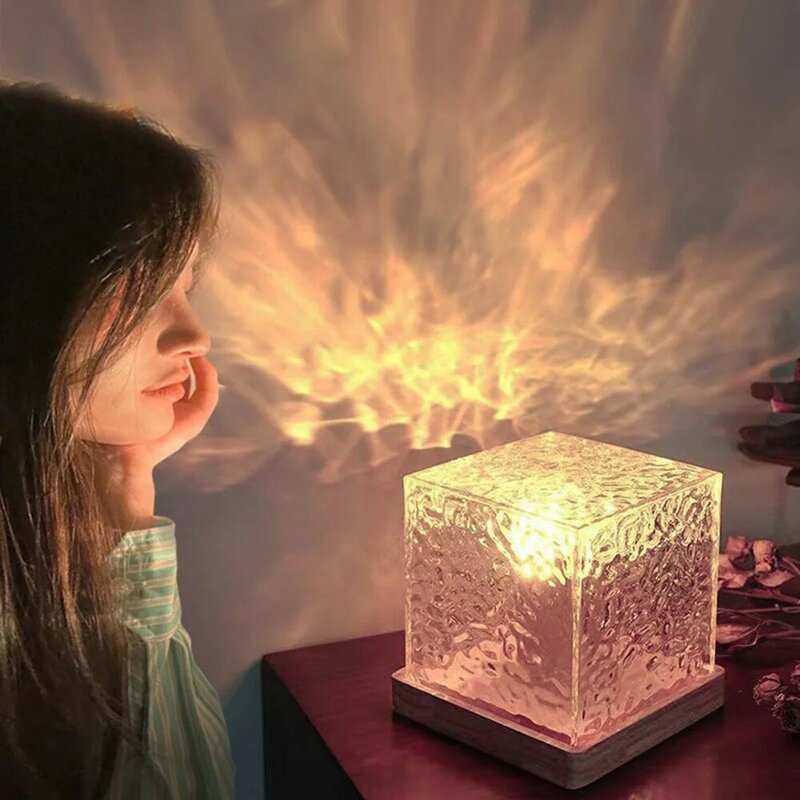 مصباح كريستال تموج الماء جهاز عرض ضوئي ليلي ديكور منازل منزلية غرفة نوم جو جمالي هدية عطلة أضواء غروب الشمس