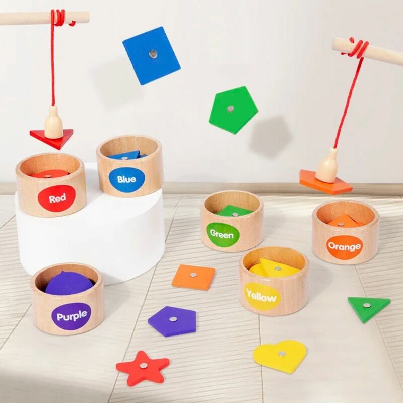 شكل لون مغناطيسي خشبي للأطفال ، كوب تصنيف ، إدراك هندسي ، لعبة صيد ، تعليم مبكر ، ألعاب تعليمية