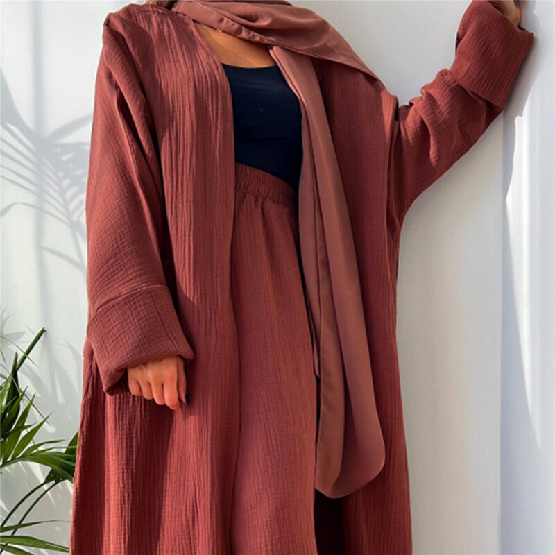 طقم كيمونو عباية مفتوحة وساق واسعة ، طقم من قطعتين ، قفطان دبي ، ملابس رمضان الإسلامية ، فستان تركي ، فساتين عربية ، رداء