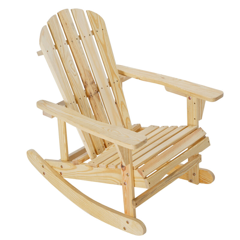 كرسي هزاز أنيق من Adirondack ، تشطيب من الخشب الصلب ، أثاث خارجي في الفناء الخلفي ، حديقة ، لون طبيعي