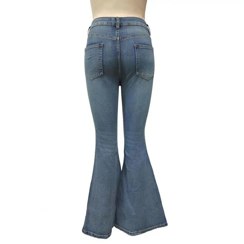 جينز واسع الساق للنساء ، جينز واسع الخصر واسع واسع مع جيوب ملونة متدرجة ، بقصة ضيقة ، أنيق كلاسيكي