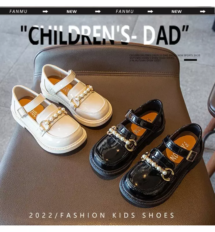 أحذية جلدية للأميرات للأطفال ، موكاسين كاجوال للبنات ، سلسلة لؤلؤ بسيطة ، أحذية أداء لطيفة للأطفال ، ناعمة ، جميلة ، جديدة ،