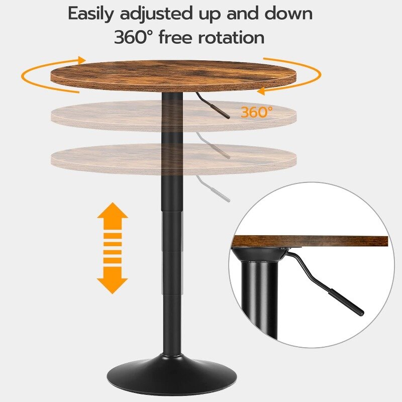 طاولة بار مستديرة ذات ارتفاع قابل للتعديل ، طاولة حانة ، طاولة الكوكتيل مع قاعدة متينة ، طراز حديث ، سهل ، 27-in