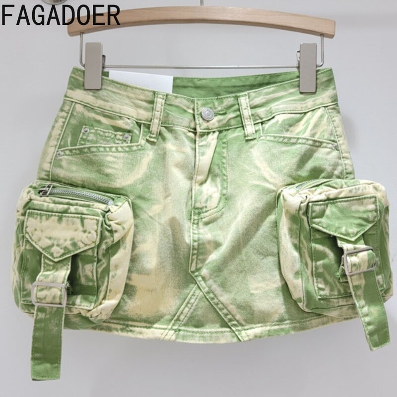 Fagadoer-تنورة جينز بأزرار للنساء ، طراز قديم ، خصر مرتفع ، جيب ، نحيل ، صغير ، موضة ، صيف ، جديد ،