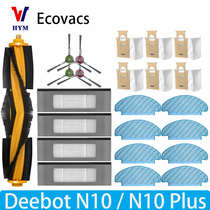 قطع غيار لـ Ecovacs Deebot ، مكنسة كهربائية روبوت ، فرشاة جانبية رئيسية ، فلتر Hepa ، قماش ممسحة ، كيس غبار ، N10 ، N10 Plus