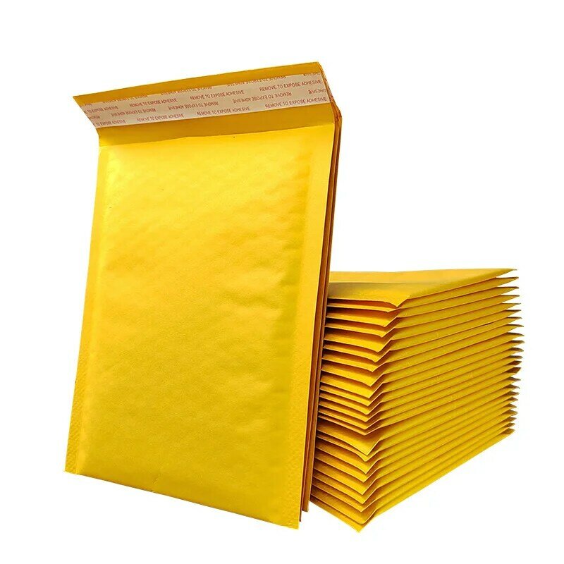 100 قطعة الأصفر كرافت ورقة فقاعة المغلفات أكياس البريد مبطن حقائب الشحن لبوتيك تغليف هدية التفاف الحقيبة