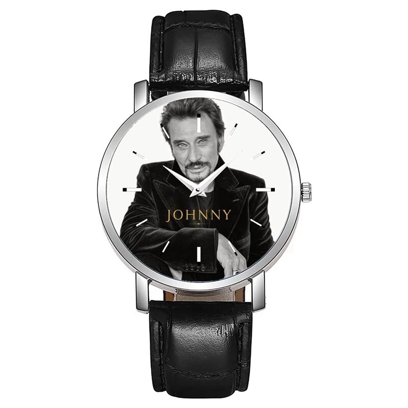 جوني هاليداي كوارتز ساعة سوداء منقوشة حزام الساعات مروحة هدية ساعة