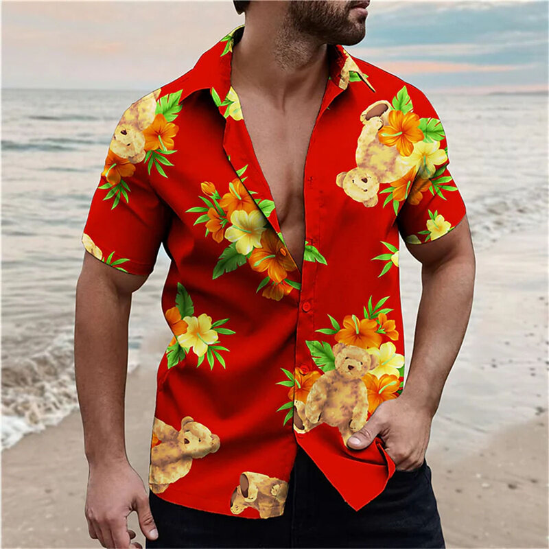 زهرة نمط الاجتماعية عطلة عادية موضة الأزهار Y2k Harajuku يترك هاواي قمصان للرجال الملابس اليومية شاطئ Camisa الساخن