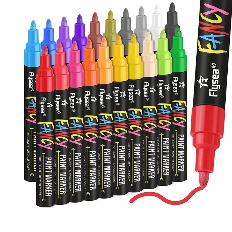 أقلام الطلاء علامات الطلاء ، 20 ألوان النفط القائمة على مجموعة قلم ماركر الطلاء مقاوم للماء ، أبدا تتلاشى سريعة الجافة ودائم