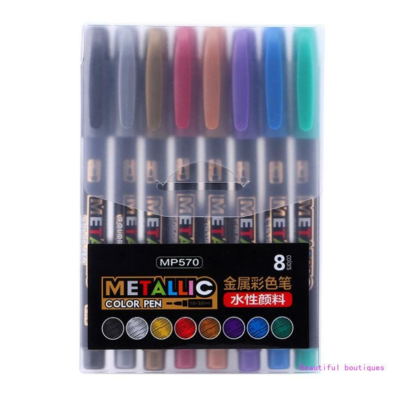 8 ألوان معدنية مجموعة أقلام الطلاء يبرز علامة دائمة الفن روك اللوحة أقلام الاكريليك الطلاء الرسم دروبشيب