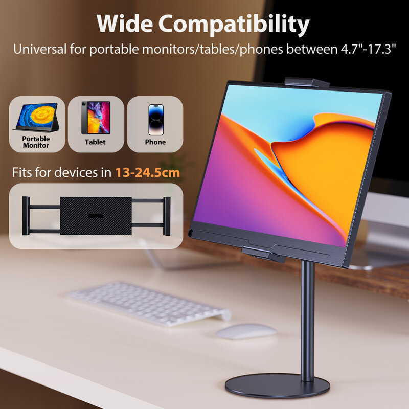 حامل شاشة محمول UPERFECT يدور 360 درجة بارتفاع قابل للتعديل وشاشة Vesa للكمبيوتر اللوحي قائم بذاته وحامل مكتبي منخفض يصل إلى 17.3 بوصة