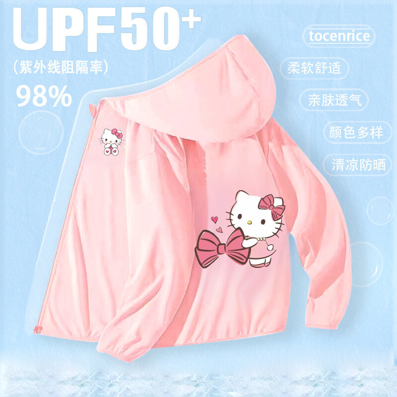 ملابس الأطفال Sanrio Hello Kitty Cinnamoroll للحماية من الشمس ، حماية كرتونية غير رسمية من أشعة الشمس ، معطف بغطاء رأس للأولاد والبنات ، هدية صيفية