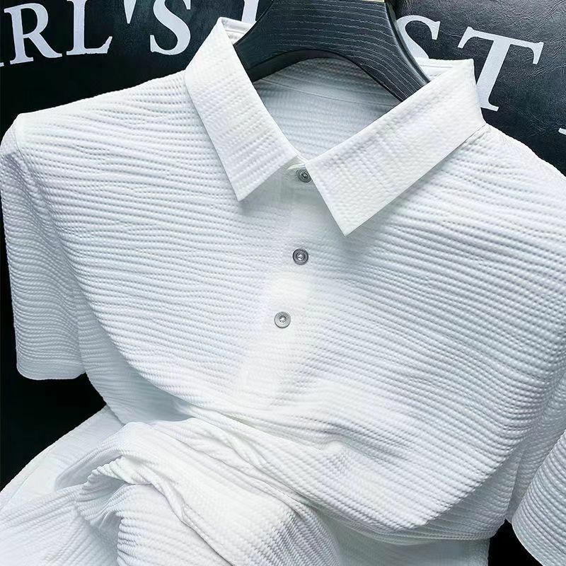 السلع الأوروبية الجليد الحرير قصيرة الأكمام تي شيرت عادية بولو قميص الرجال قصيرة الأكمام ضئيلة الصيف تي شيرت