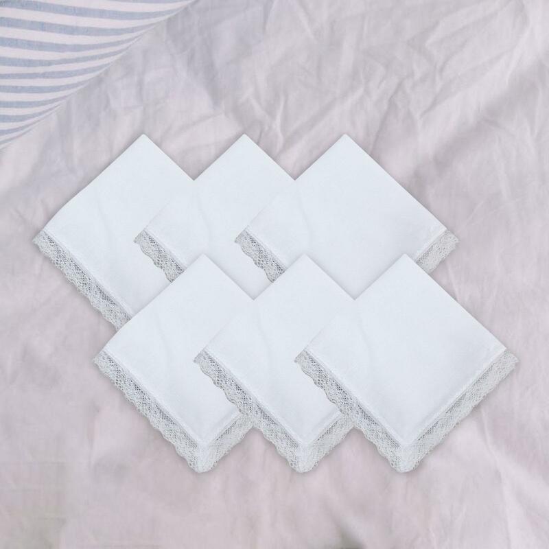 مناديل بيضاء بحافة دانتيل للنساء ، قابلة لإعادة الاستخدام جيب مربع هانكيس ، السائبة هانكي كيرشيفات للبنات ، حفلة موسيقية زفاف وسيدة ، 6 قطعة