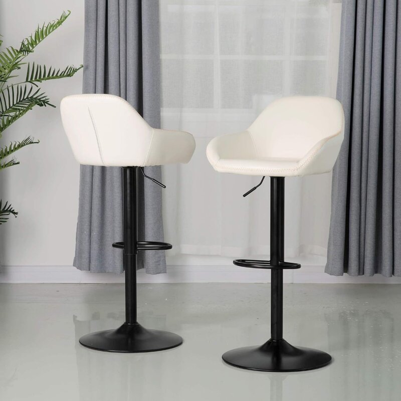 كرسي دوار جلد عتيق قابل للتعديل ، مسند ظهر ومسند للقدمين ، منتصف القرن ، مجموعة من 2