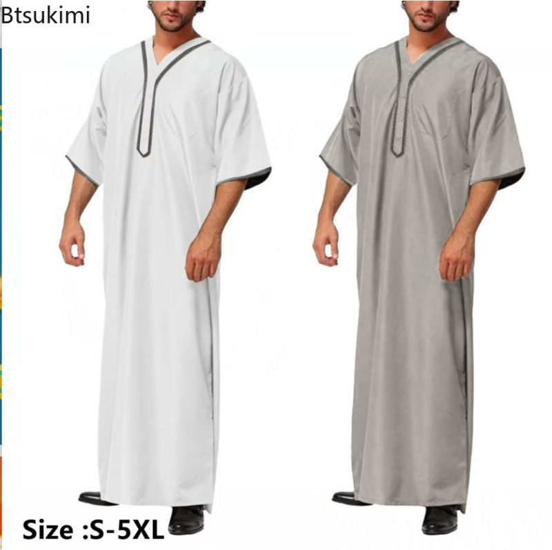 ملابس رجالية إسلامية جوبا ثوب زر صلب كيمونو رداء متوسط المملكة العربية السعودية Musulman قميص الوقوف طوق الإسلامية العربية قفطان الرجال عباية