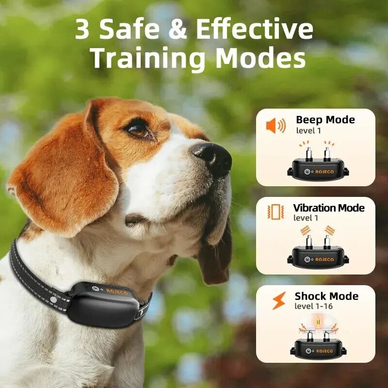 ROJECO كلب كهربائي بجهاز تحكم عن بعد رقمي قابل لإعادة الشحن IPX7 مقاوم للماء هزاز لحاء كلب أليف طوق مقاوم للصدمات