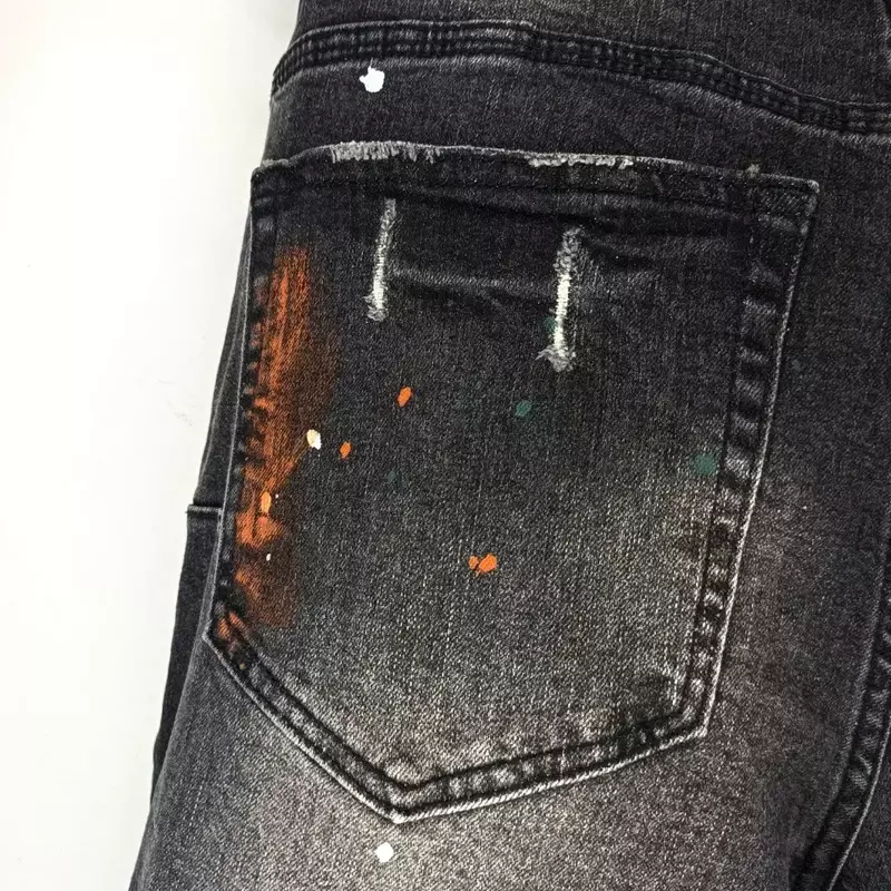 جينز روزا هيب هوب مغسول مع ملصق ، إصلاح أسود ملون ، دينم نحيف منخفض الارتفاع ، علامة تجارية أرجوانية ، جودة عالية