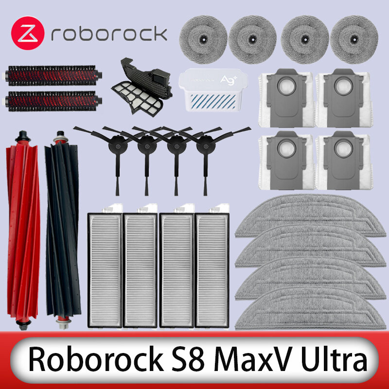 قطع غيار Roborock-Robot للتفريغ ، فرش جانبية رئيسية ، أقمشة ممسحة ، فلاتر HEPA ، ملحقات أكياس الغبار ، S8 MaxV Ultra